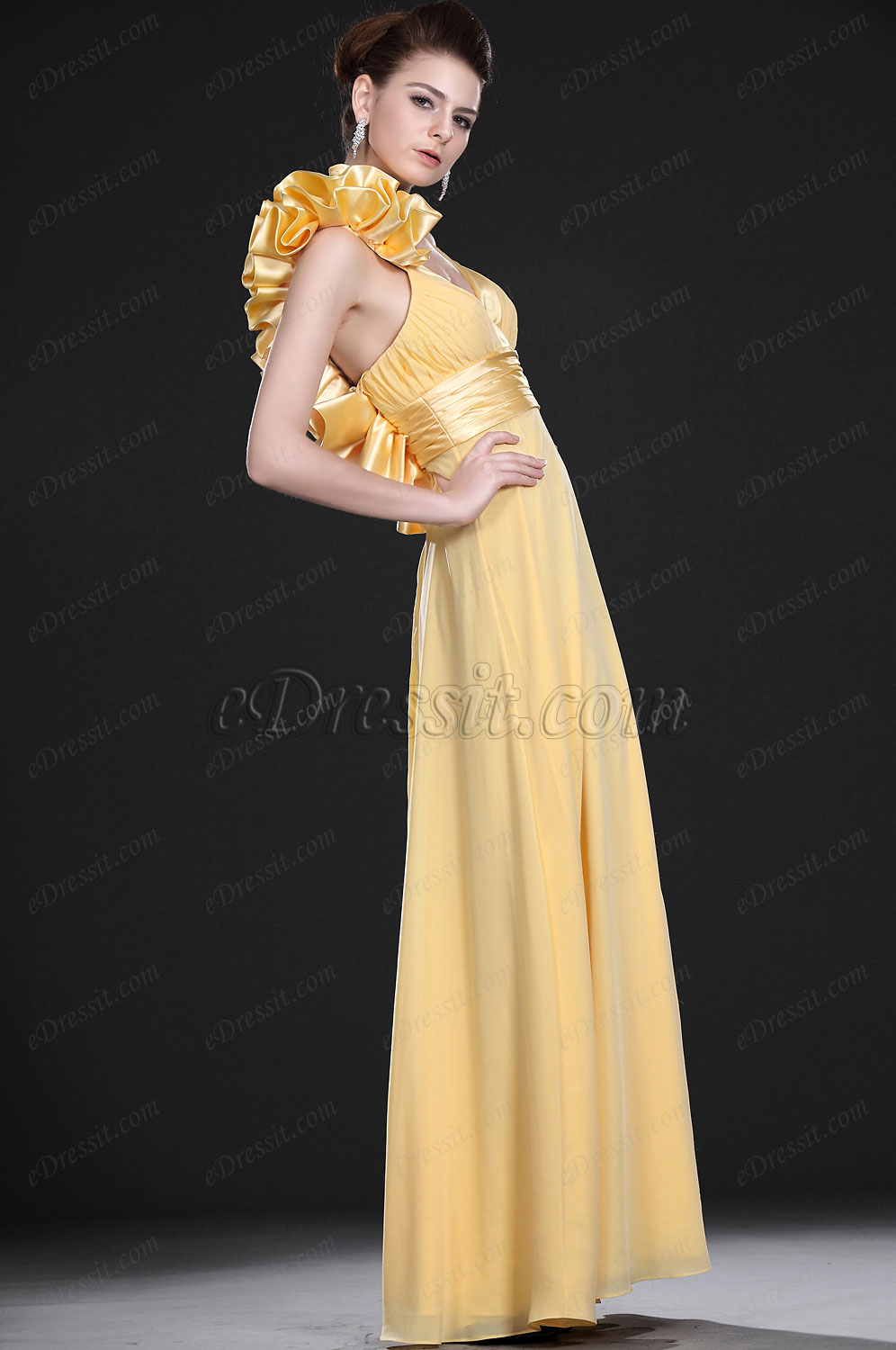 Neu Leuchtend Stilvoll Gelb Abendkleid