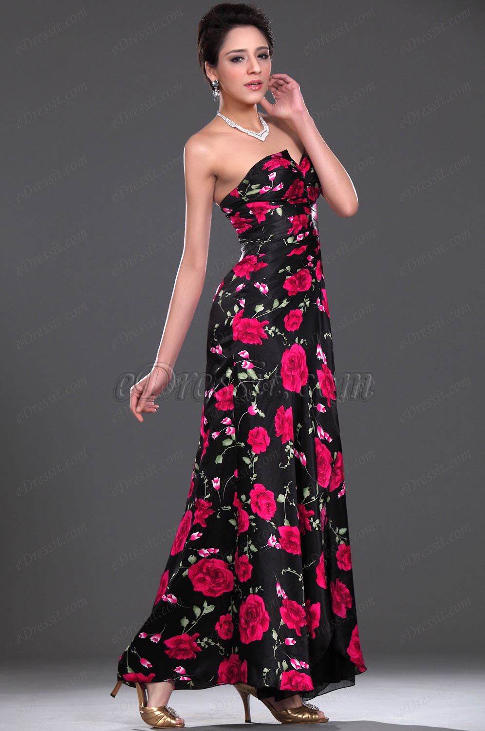 2011 New Floral Strapless Evening Dress