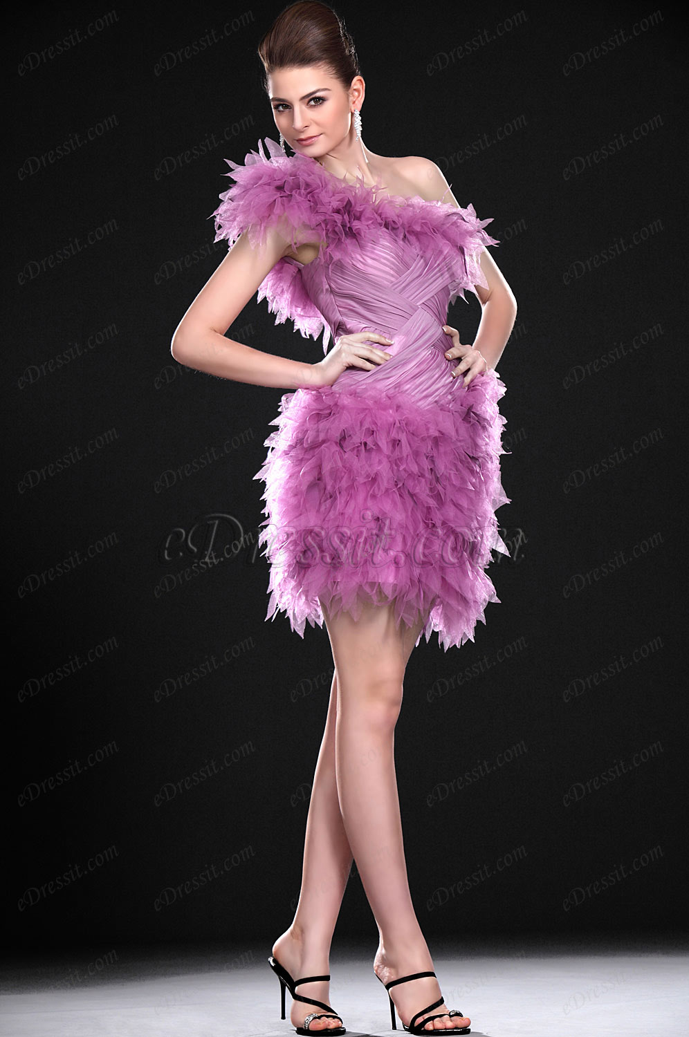 Neu Wunderschön Ein-Schulter Rosa Abi Ballkleid