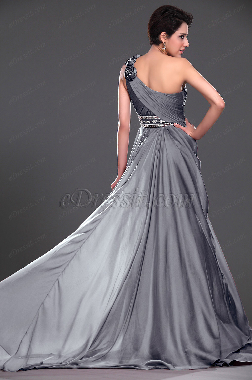 Clearance Sale!   Gray One-Shoulder Evening Dress--Size UK20