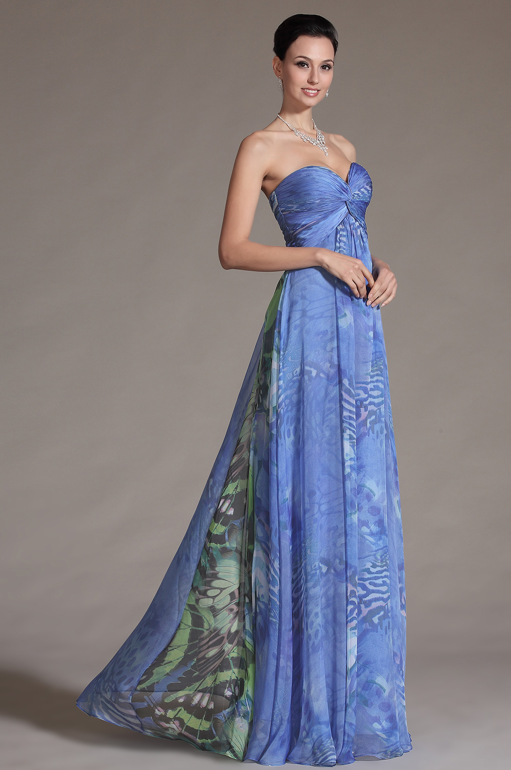 2014 Nouveauté Sans Bretelle Imprimée Robe de Soirée Longue