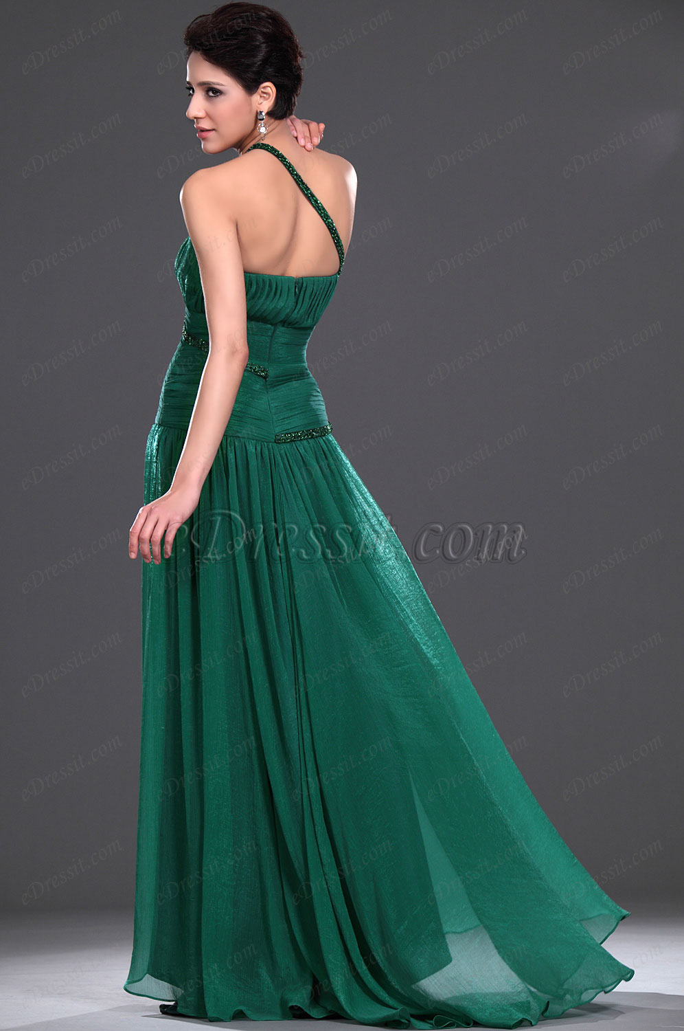 moderne Ein-Schulter grün Abendkleid