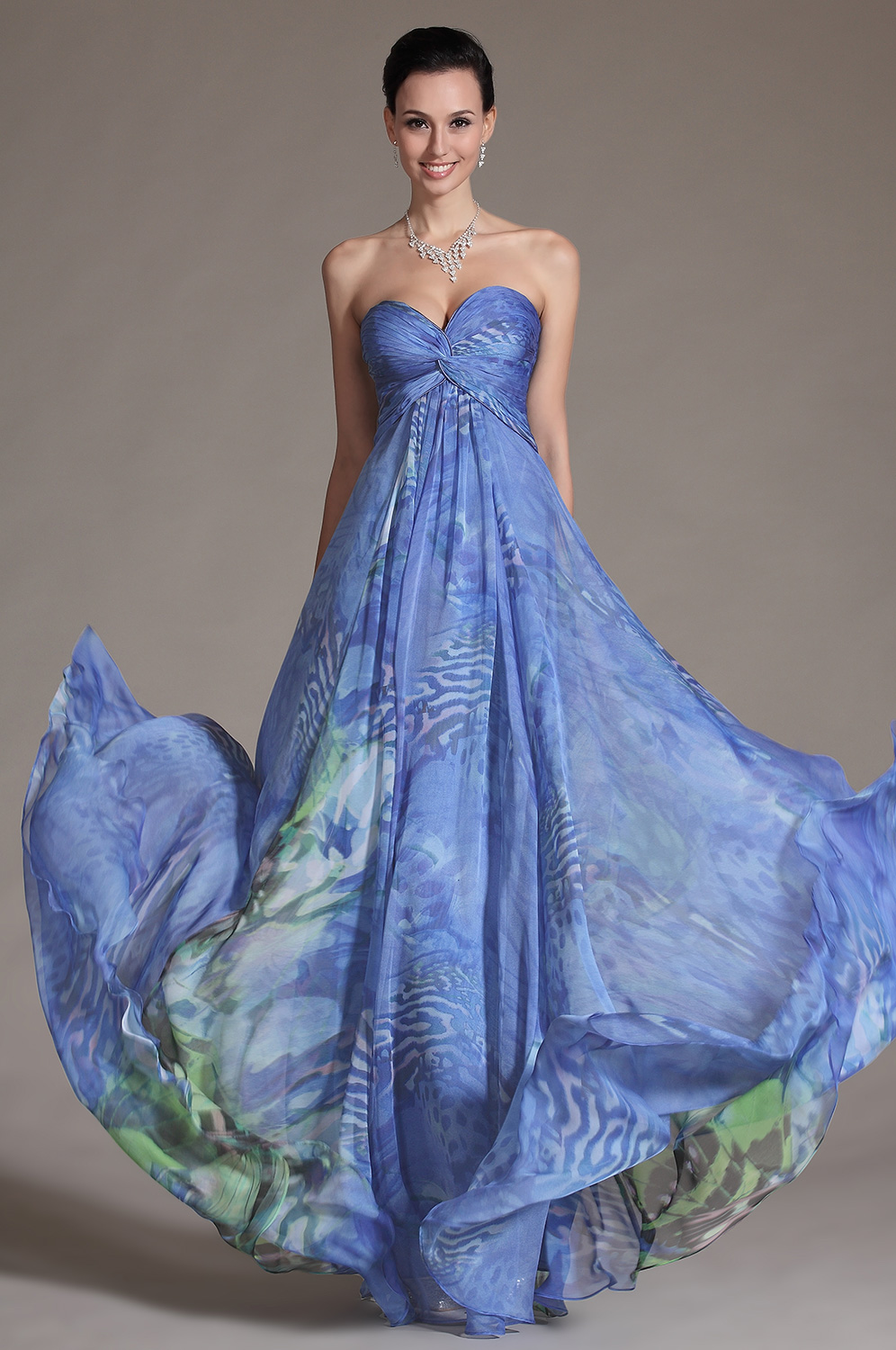 2014 Nouveauté Sans Bretelle Imprimée Robe de Soirée Longue