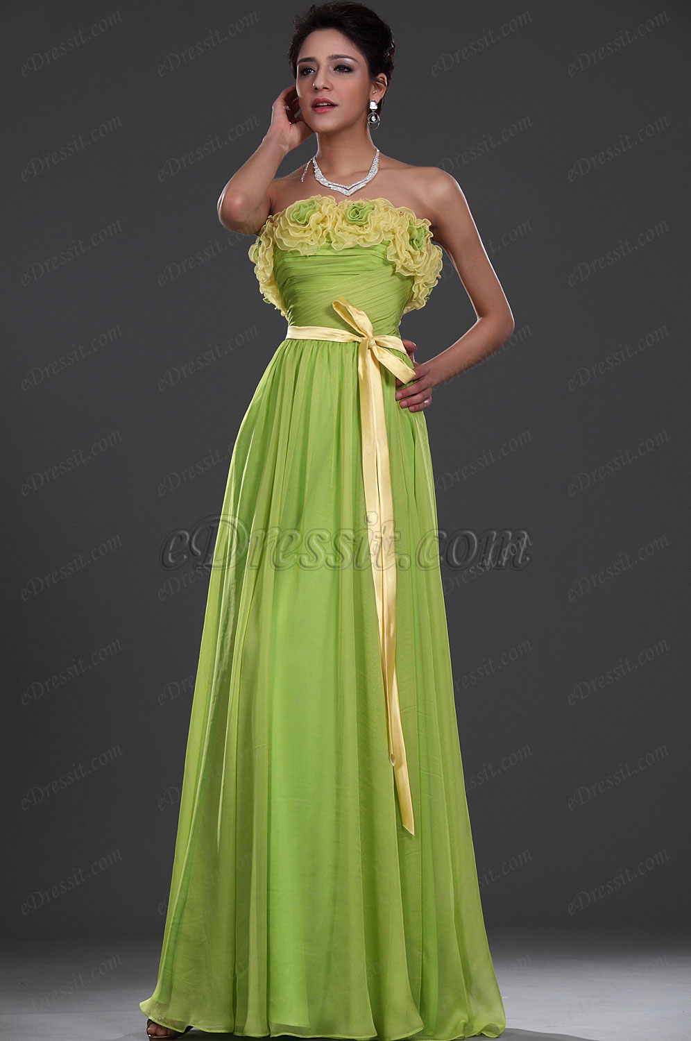 Neu Stilvoll Trägerlos Grün Abendkleid