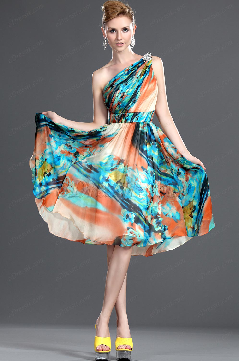 Bretelle Seule 100% Soie Robe de Cocktail