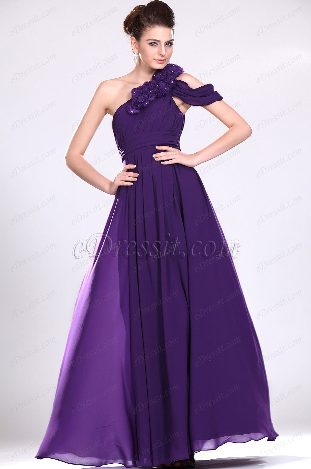 New Alluring Purple One Shoulder Evening Dress