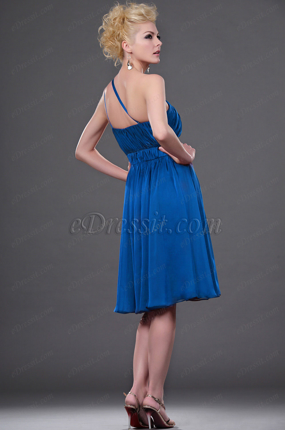 Clearance Sale !   Blue One-shoulder Cocktail Dress --Size UK8
