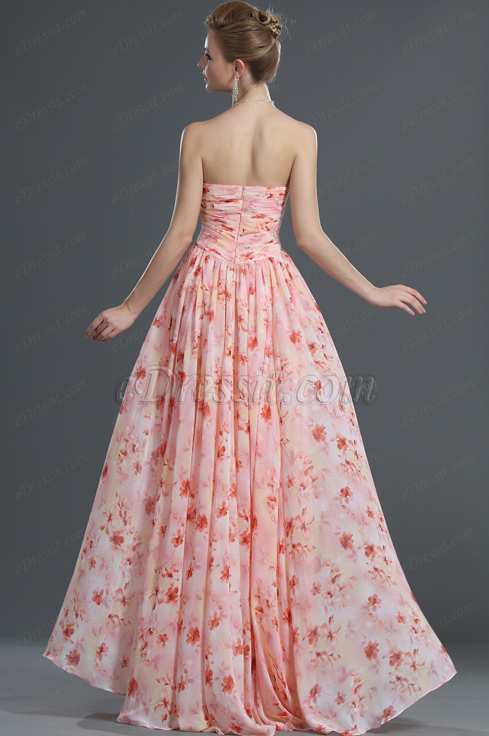 Floral Strapless Evening Dress