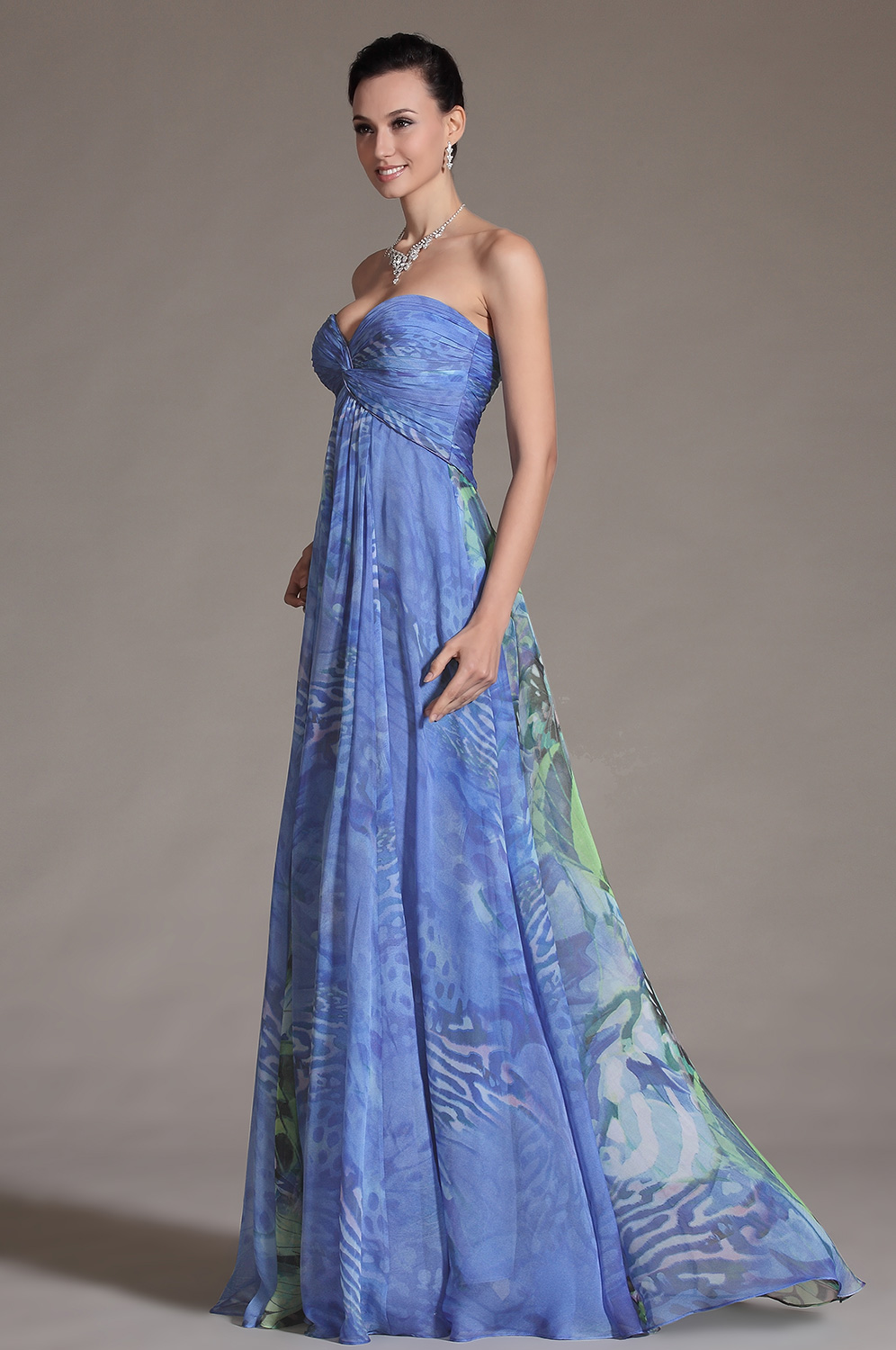 2014 Nouveauté Sans Bretelle Imprimée Robe de Soirée Longue