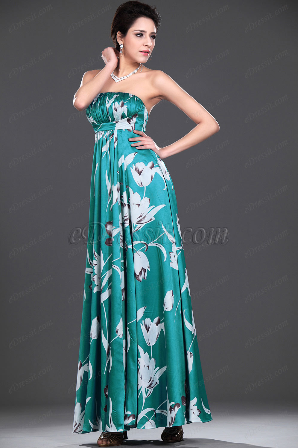Floral Strapless Evening Dress