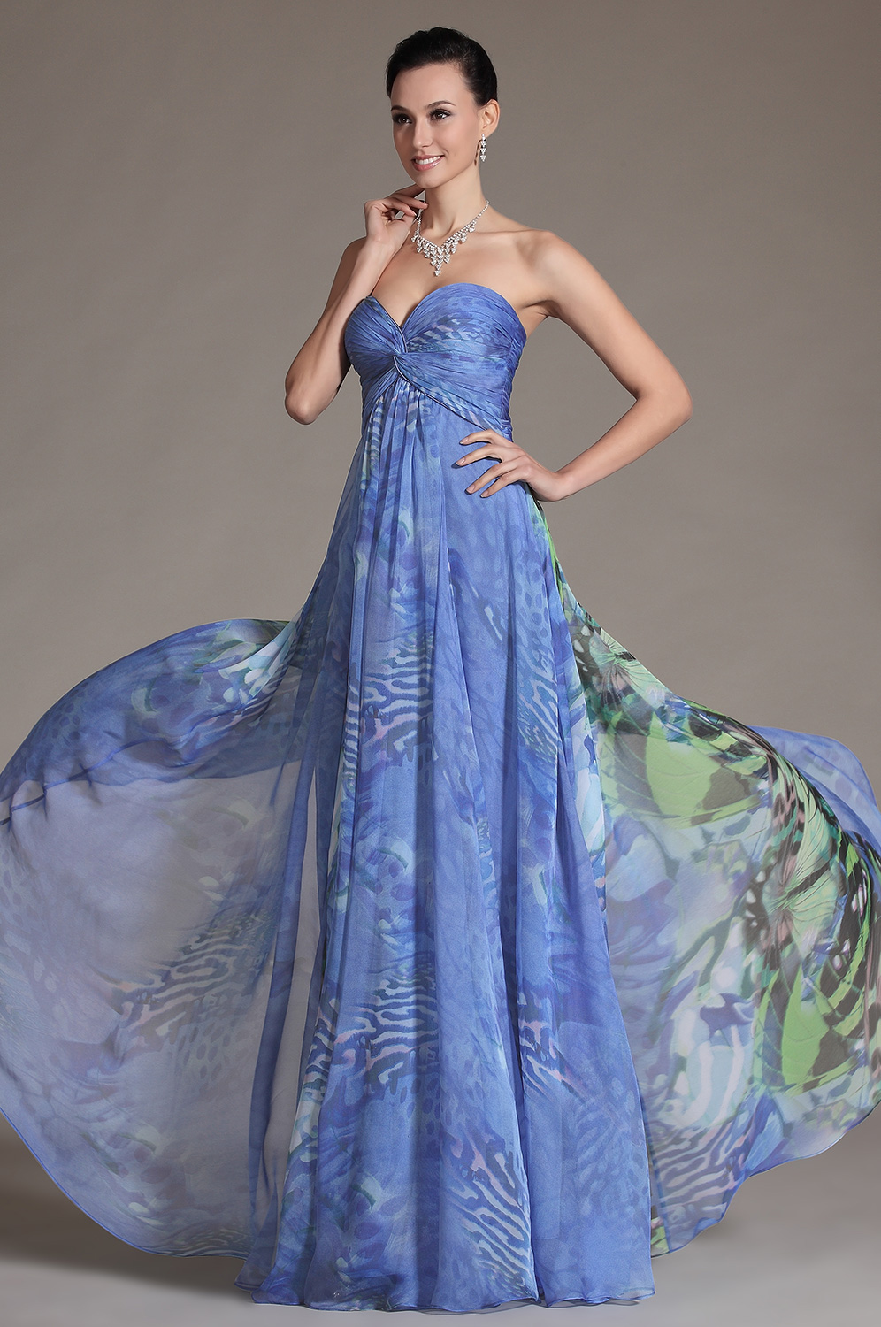 2014 Nouveauté Sans Bretelle Imprimée Robe de Soirée Longue