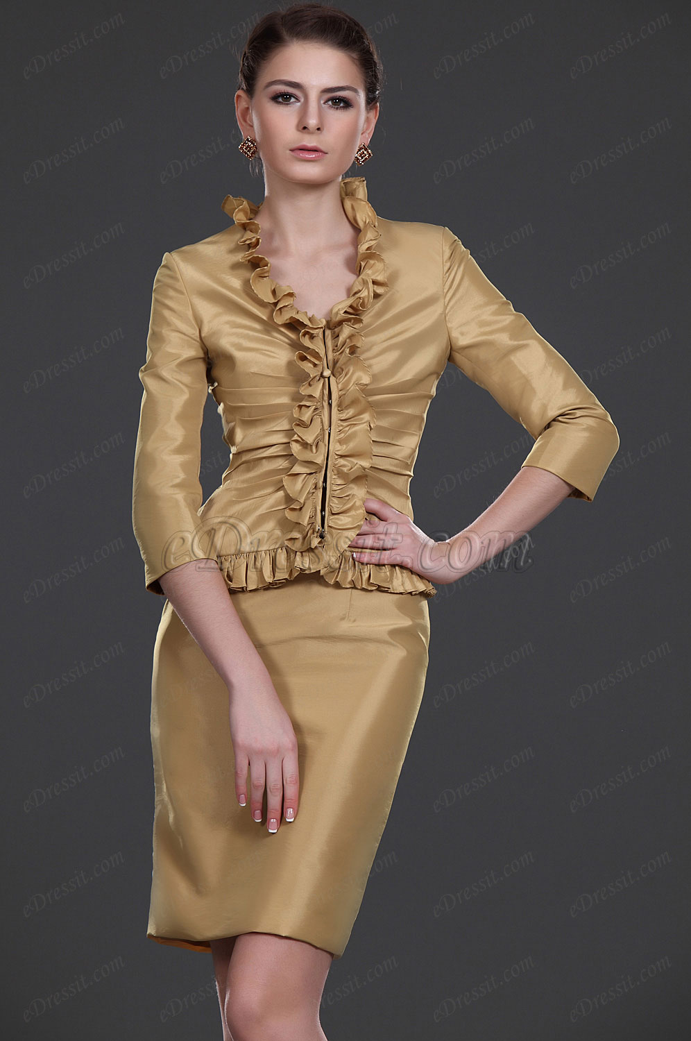 De moda Dos piezas Vestidos para ceremonia de dama Vestido para trabajo