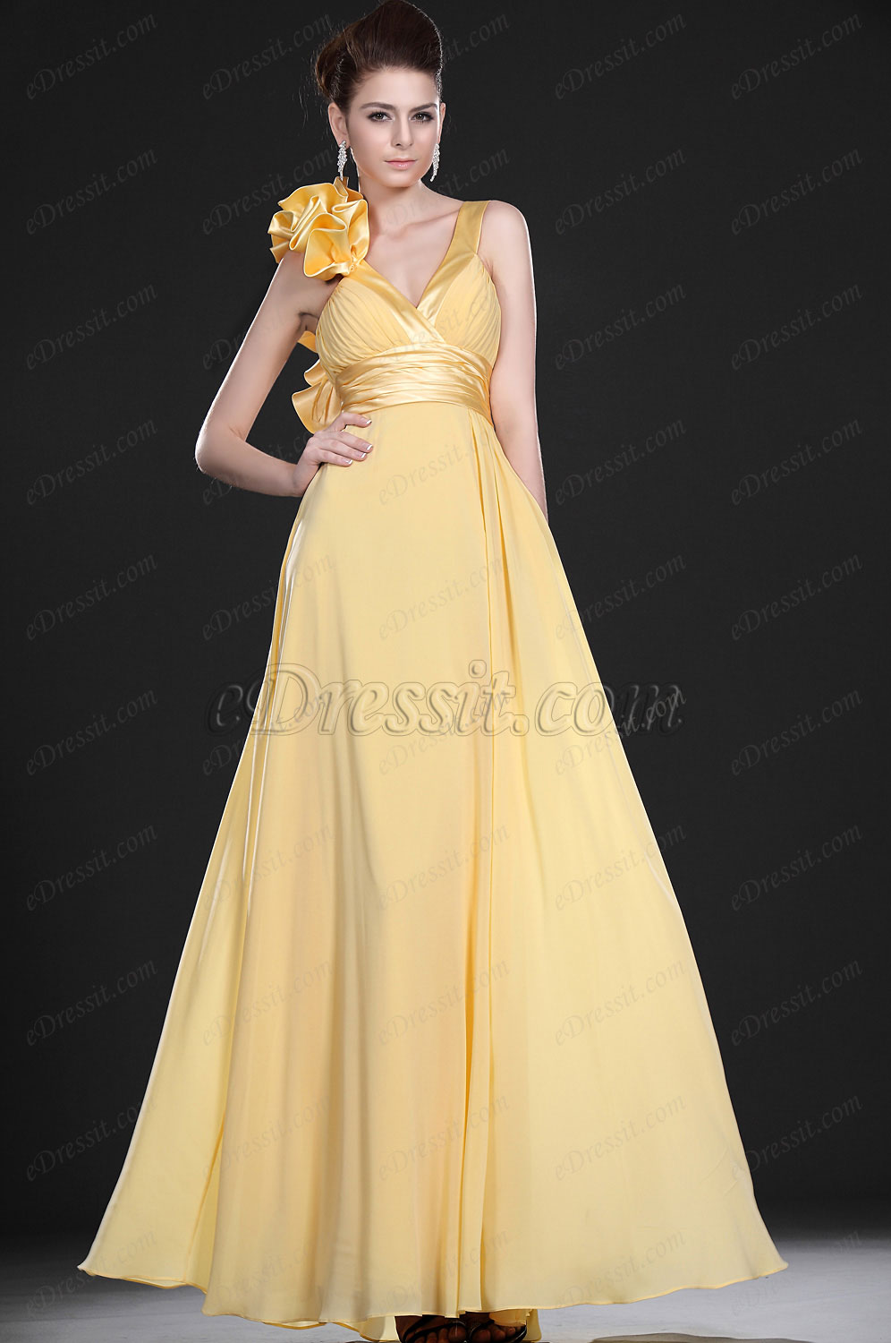 Neu Leuchtend Stilvoll Gelb Abendkleid