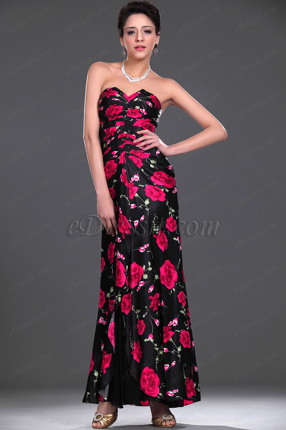 2011 New Floral Strapless Evening Dress