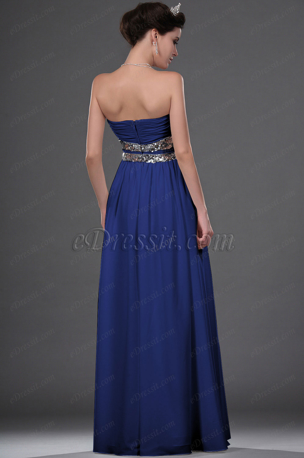 Clearance Sale !  Silver Sequin Blue Evening Dress--Size UK12