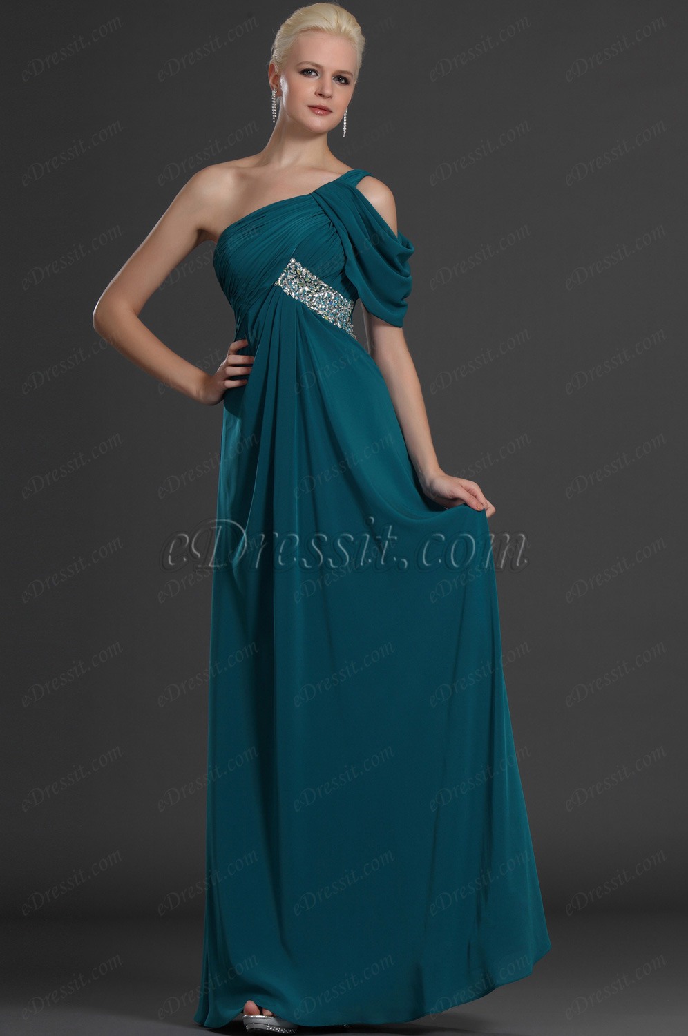 Kleid Grazie Ein Schulter Blau Abendkleid