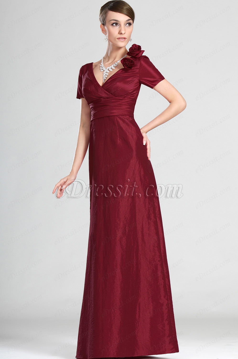 Nuevo Elegante Cortas Mangas Vestido de Ceremonia para Dama