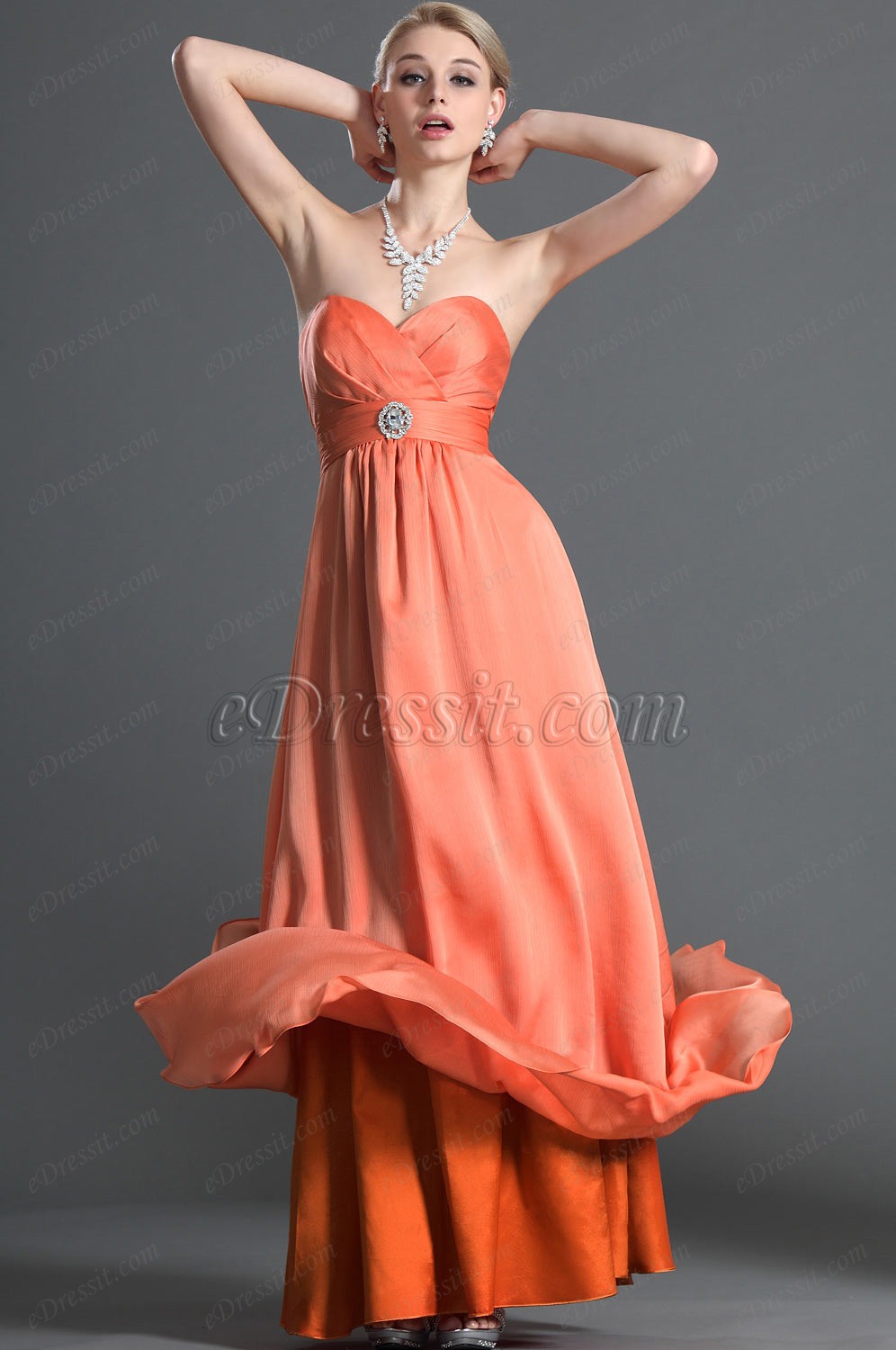 Escote de Cariño  Naranja Vestido para Dama de Honor