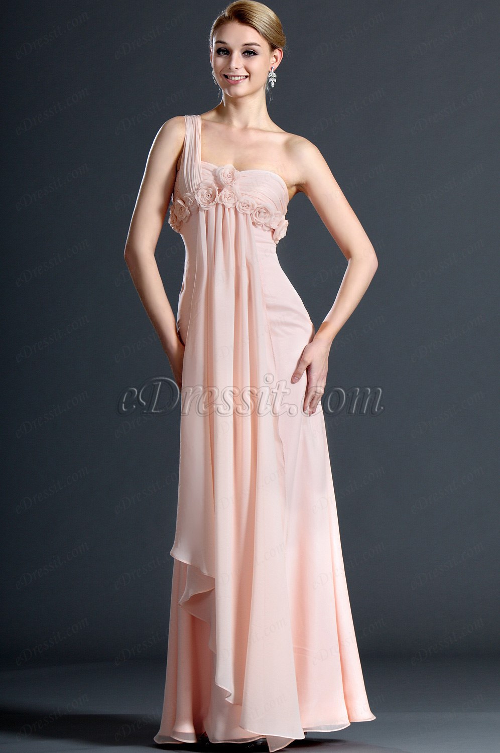 Sweety One Shoulder Pink Evening Dress