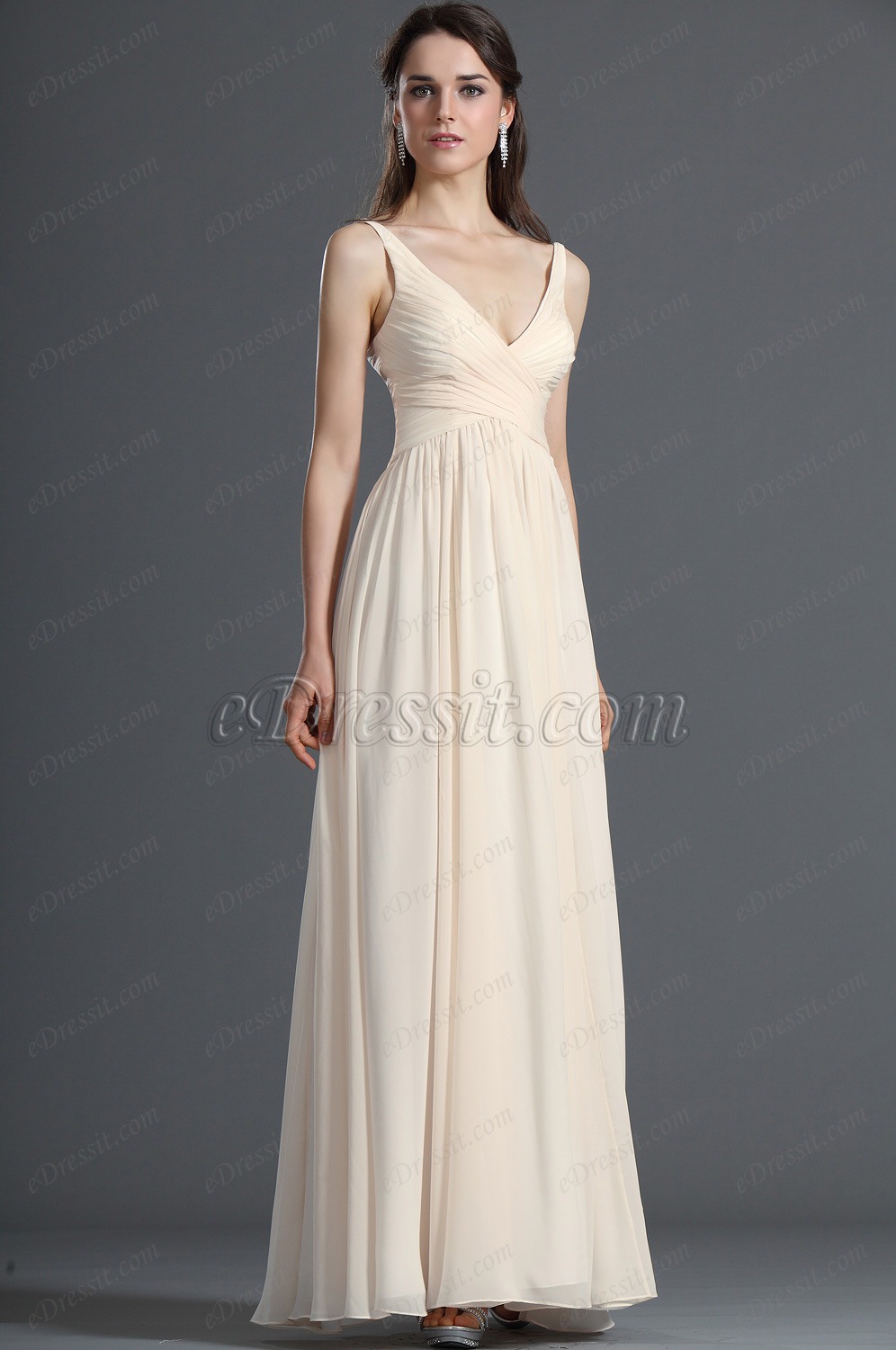 Eleganz V-Ausschnitt Beige Abendkleid Abiball Kleid