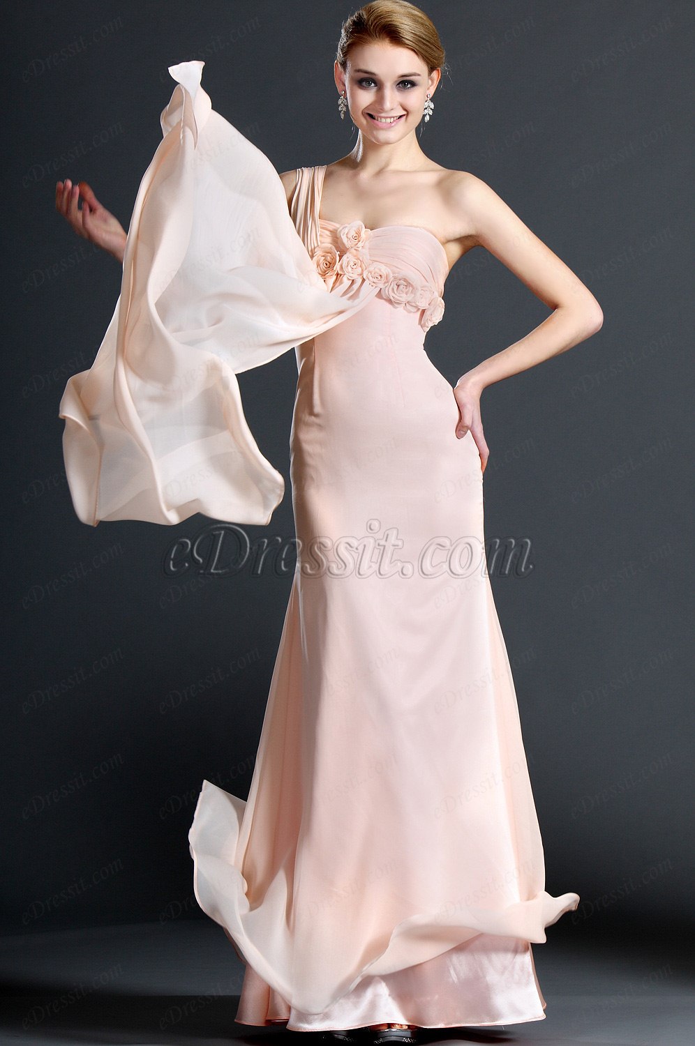 Sweety One Shoulder Pink Evening Dress