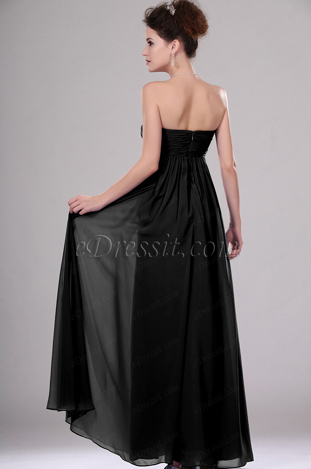 Clearance Sale !  Shimmering Beaded Strapless Evening Dress Black