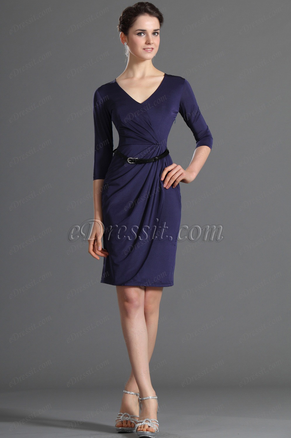 Manches Longues  V-Col Noir Bleu Robe de Cocktail Robe de Journée