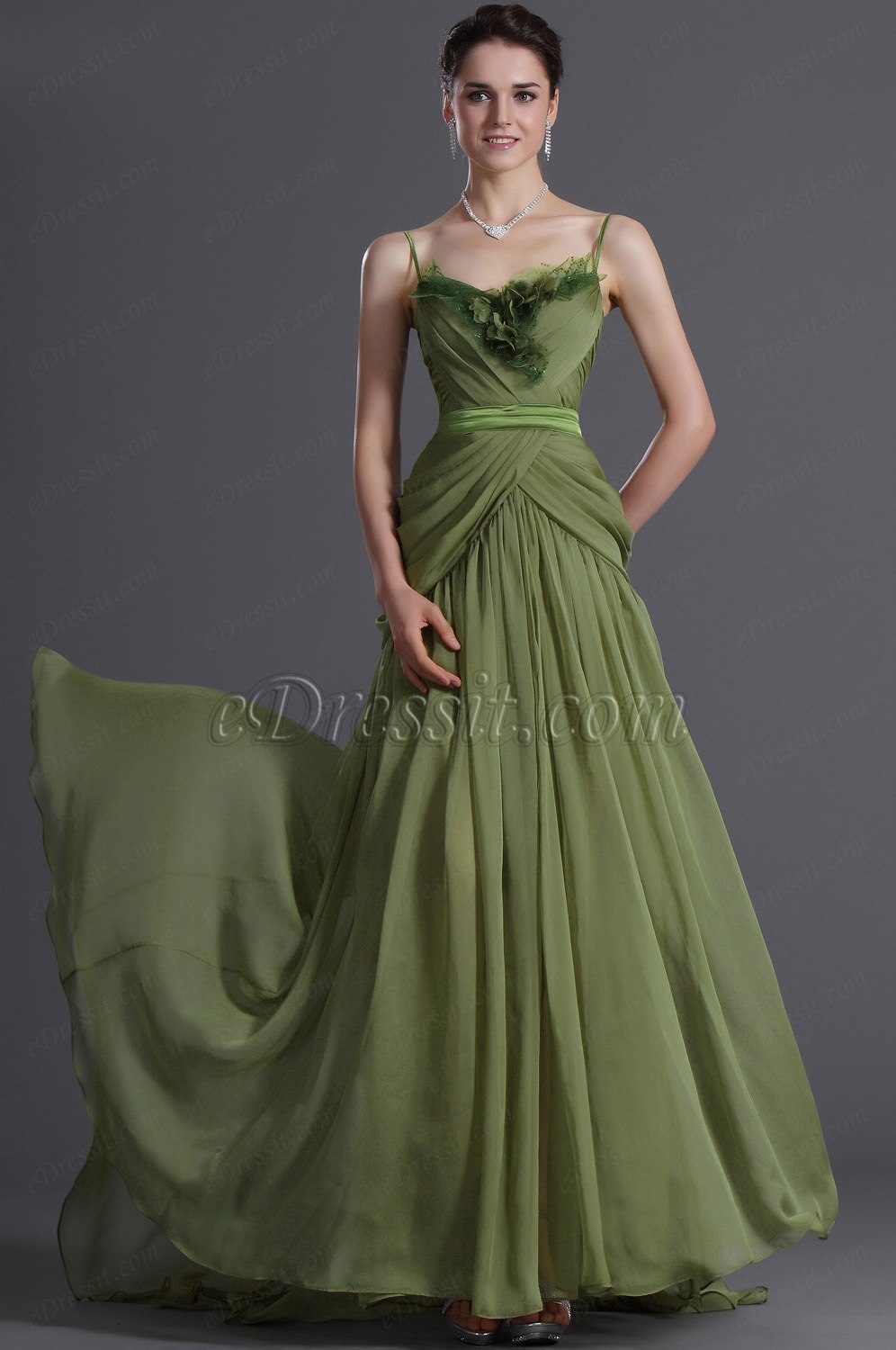 Eleganz Spaghetti Träger Grün Abendkleid