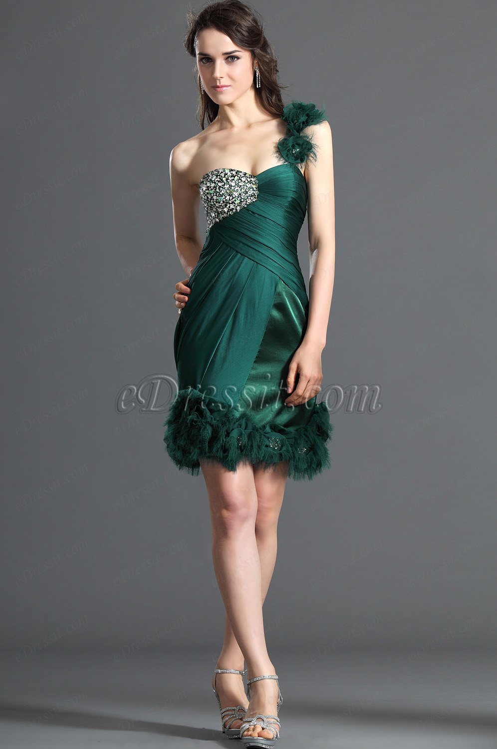 Wunderbal Grün Ein Schulter  Cocktail Abendkleid/Ballkleid