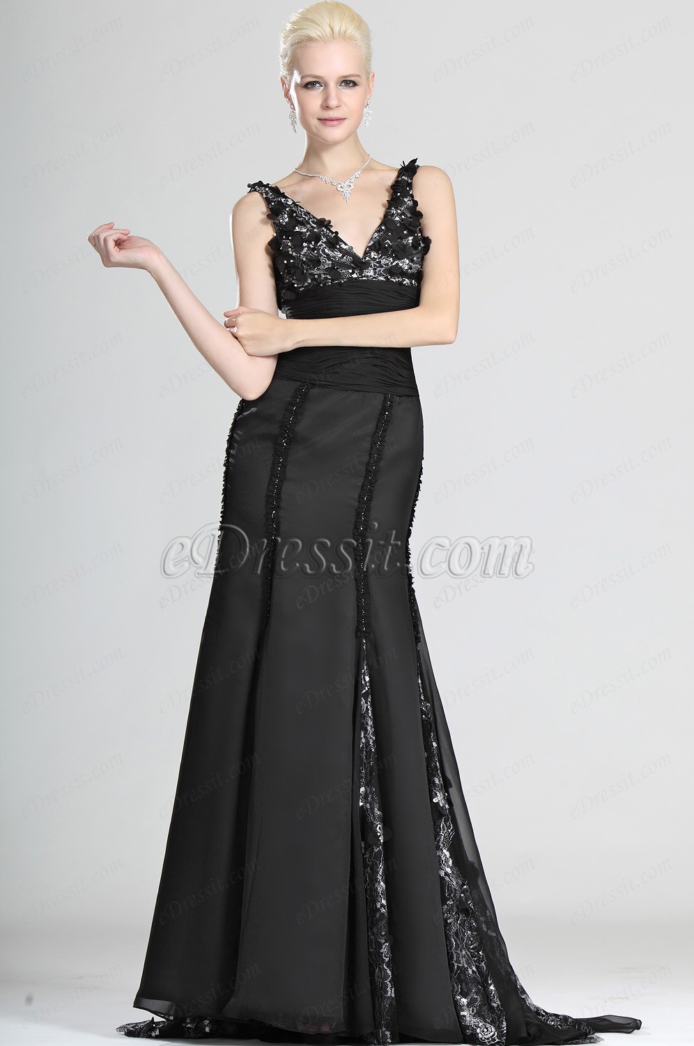 Sexy Gorgeous Noire V-décolleté Robe de Soiree