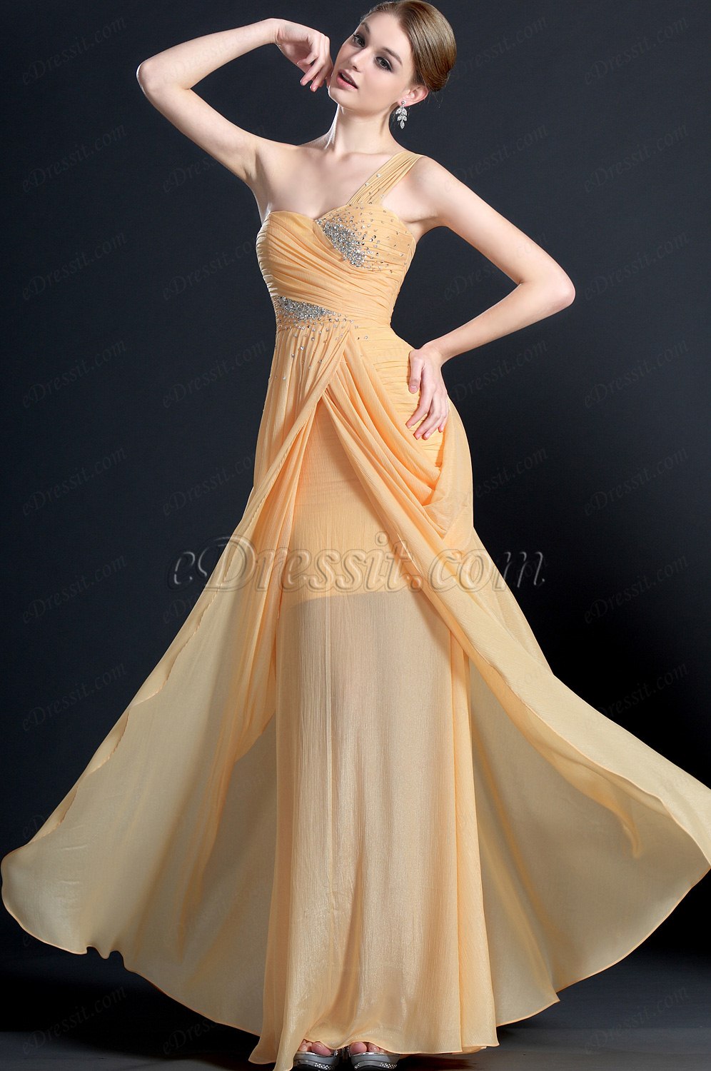 One Shoulder Pleated Evening Dress