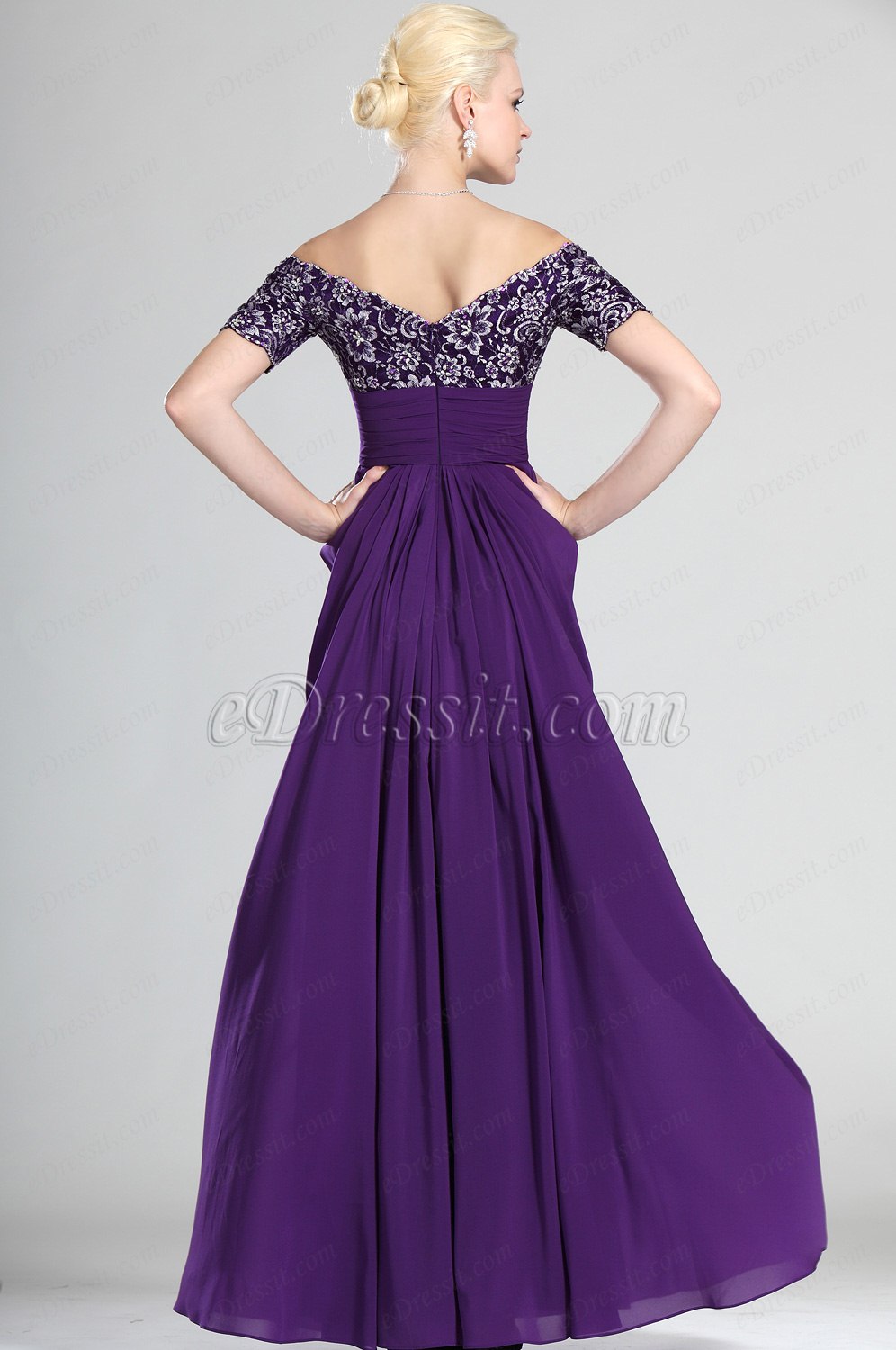 Nuevo Fantastico Violado Hombro Caido Vestido de Ceremonio para Dama