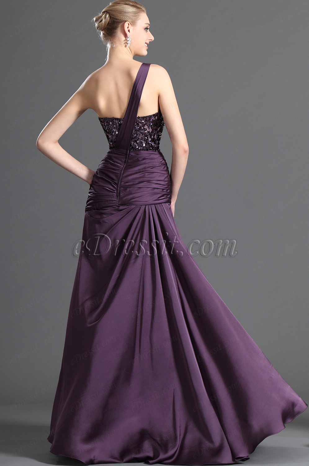 Shiny Purple One Shoulder Evening Dress