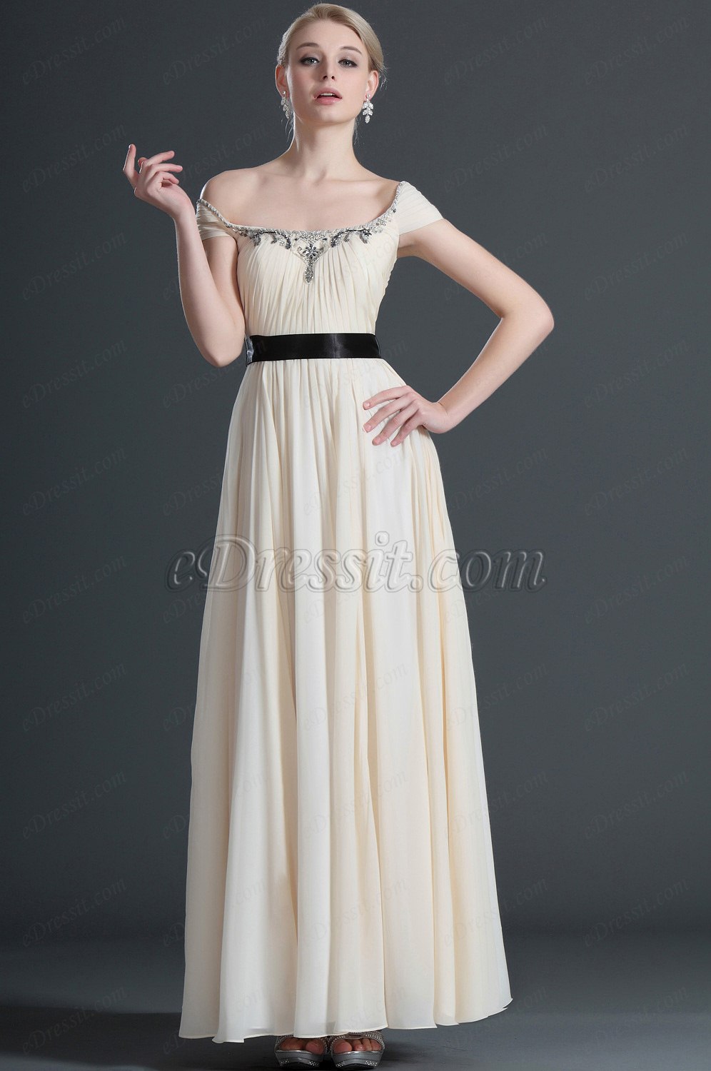 Elegant kurze Ärmelchen Abendkleid/Ballkleid