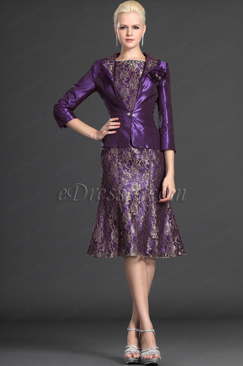 Eleganz Lila Zwei Stücke Kleid der Mutter von Braut