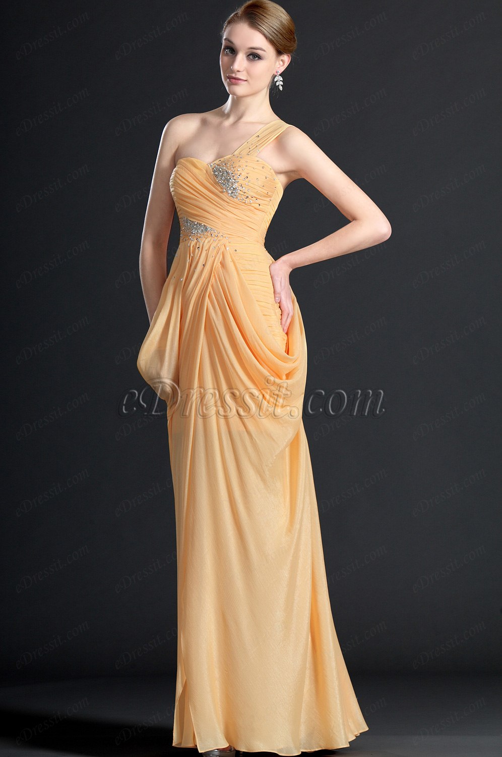 One Shoulder Pleated Evening Dress