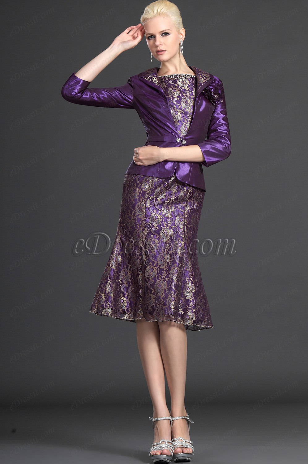 Eleganz Lila Zwei Stücke Kleid der Mutter von Braut