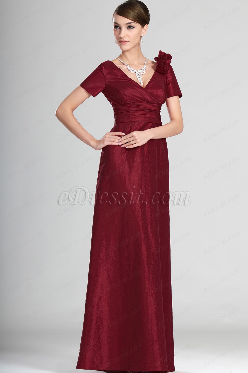 Nuevo Elegante Cortas Mangas Vestido de Ceremonia para Dama