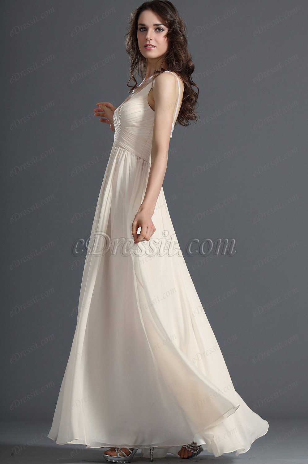 Eleganz V-Ausschnitt Beige Abendkleid Abiball Kleid