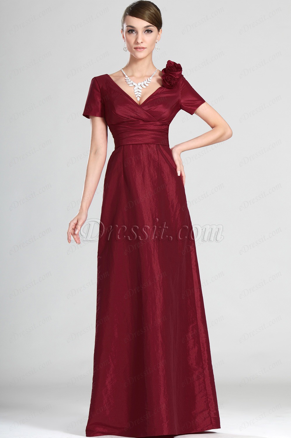 Nuevo Elegante Cortas Mangas Vestido de Ceremonia para Dama