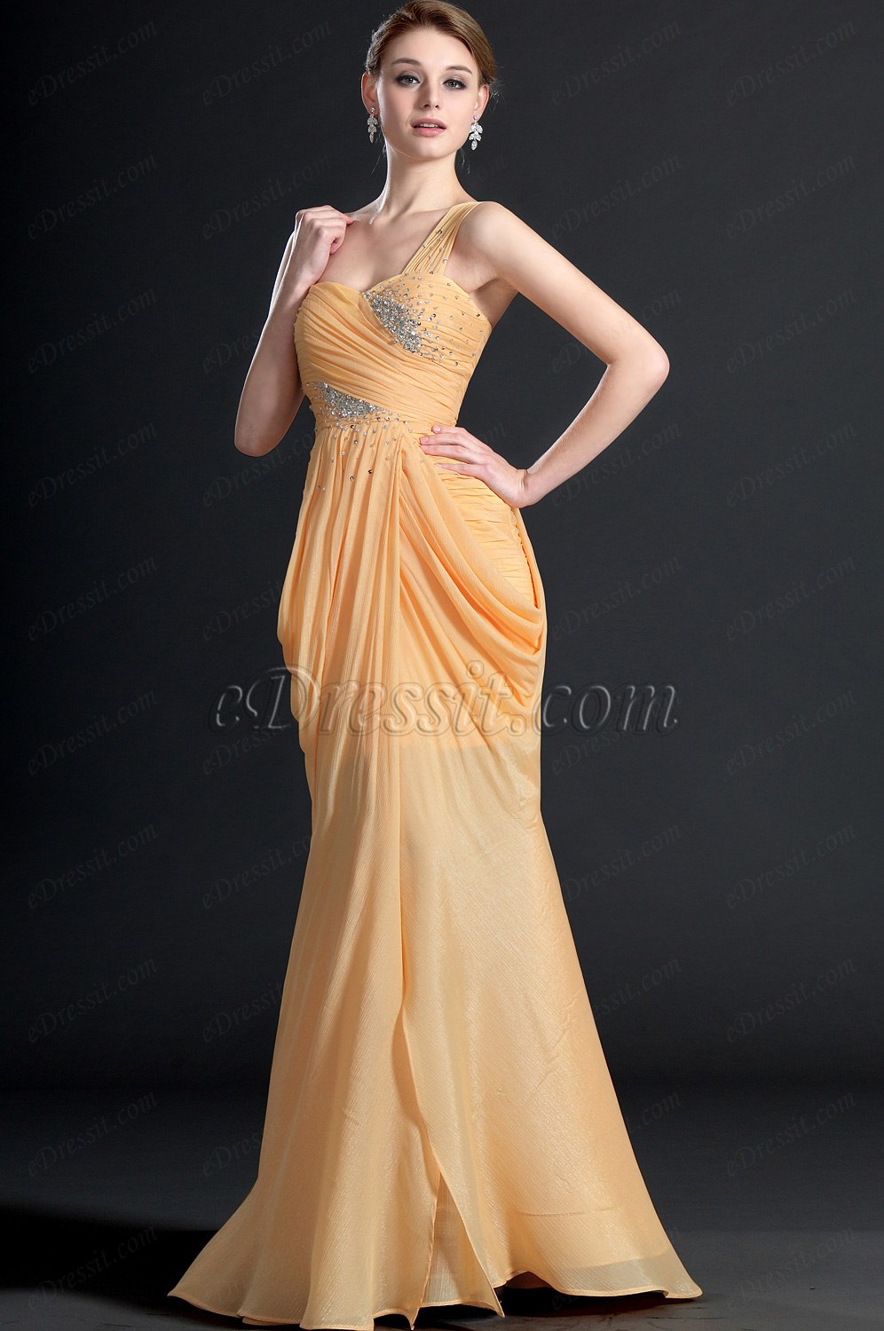 One Shoulder Pleated Evening Dress