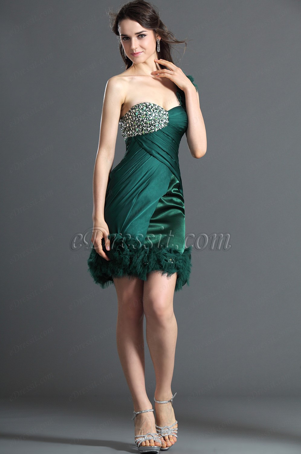 Wunderbal Grün Ein Schulter  Cocktail Abendkleid/Ballkleid