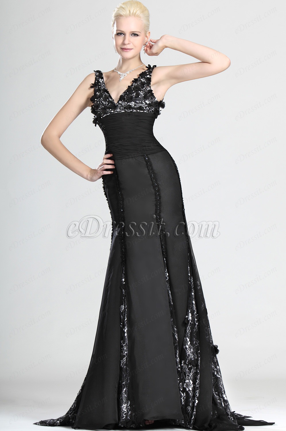 Sexy Gorgeous Noire V-décolleté Robe de Soiree