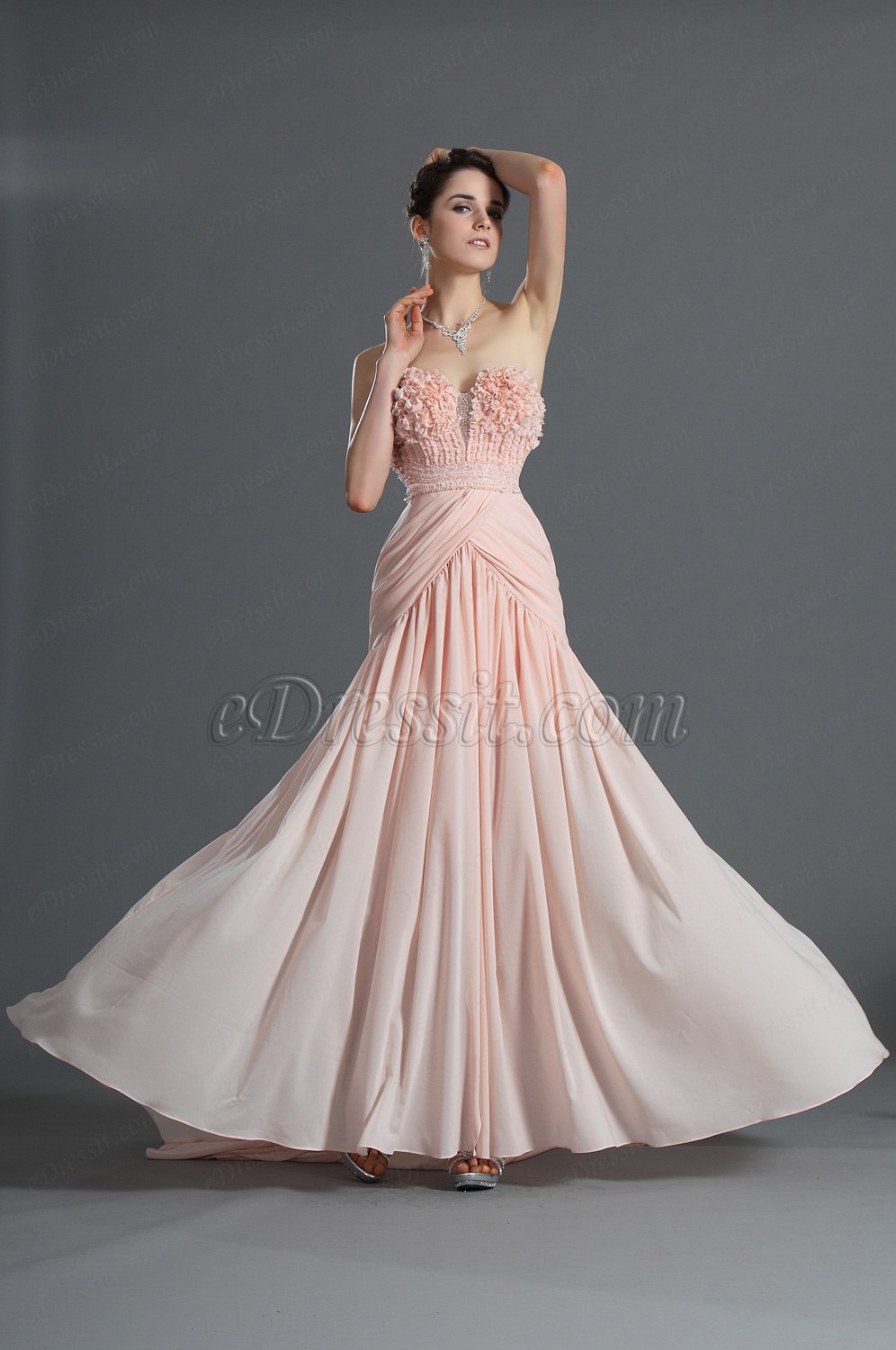 Décolleté Douce Sans Bretelles Rose Robe de Soirée