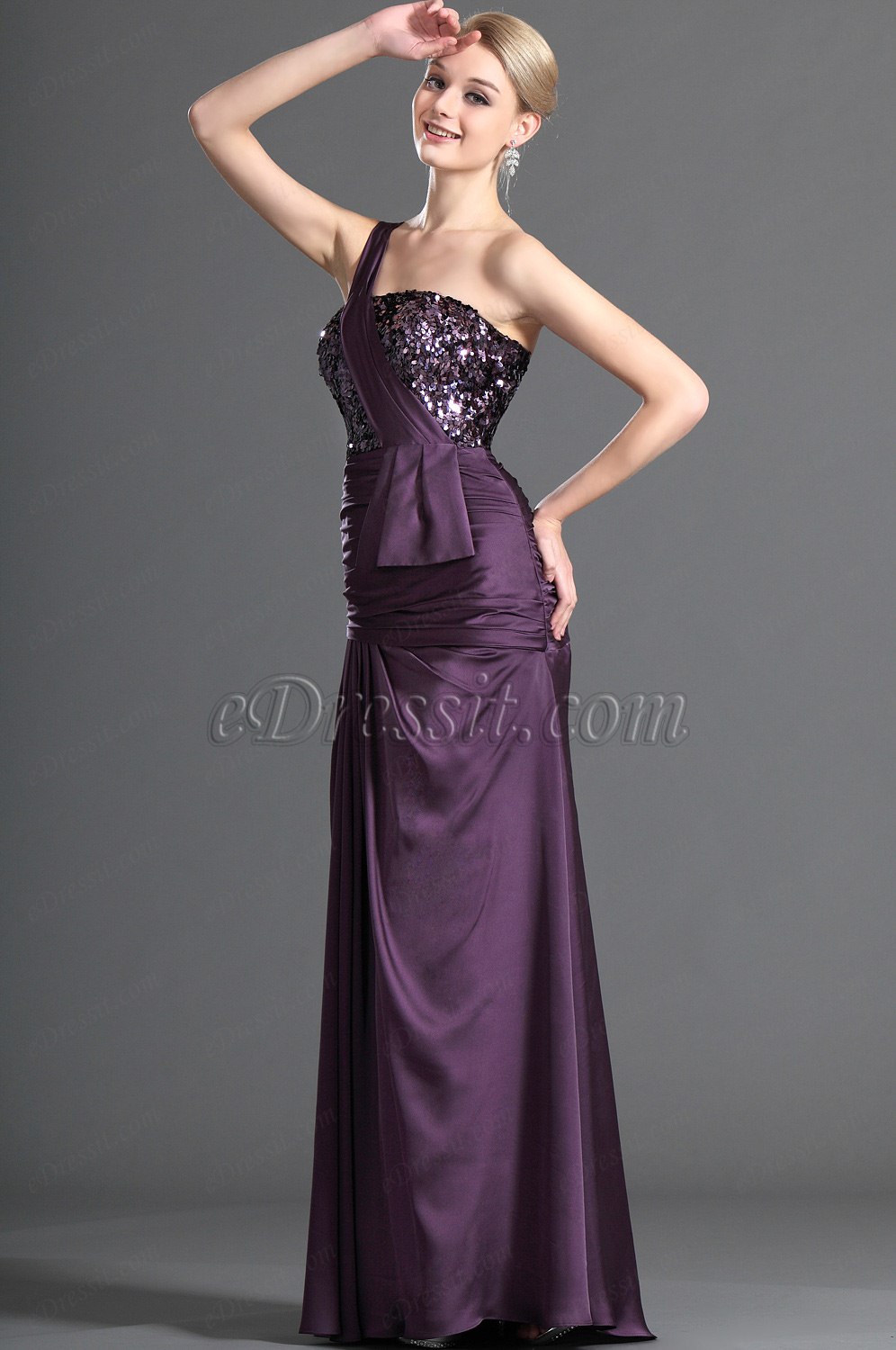 Shiny Purple One Shoulder Evening Dress