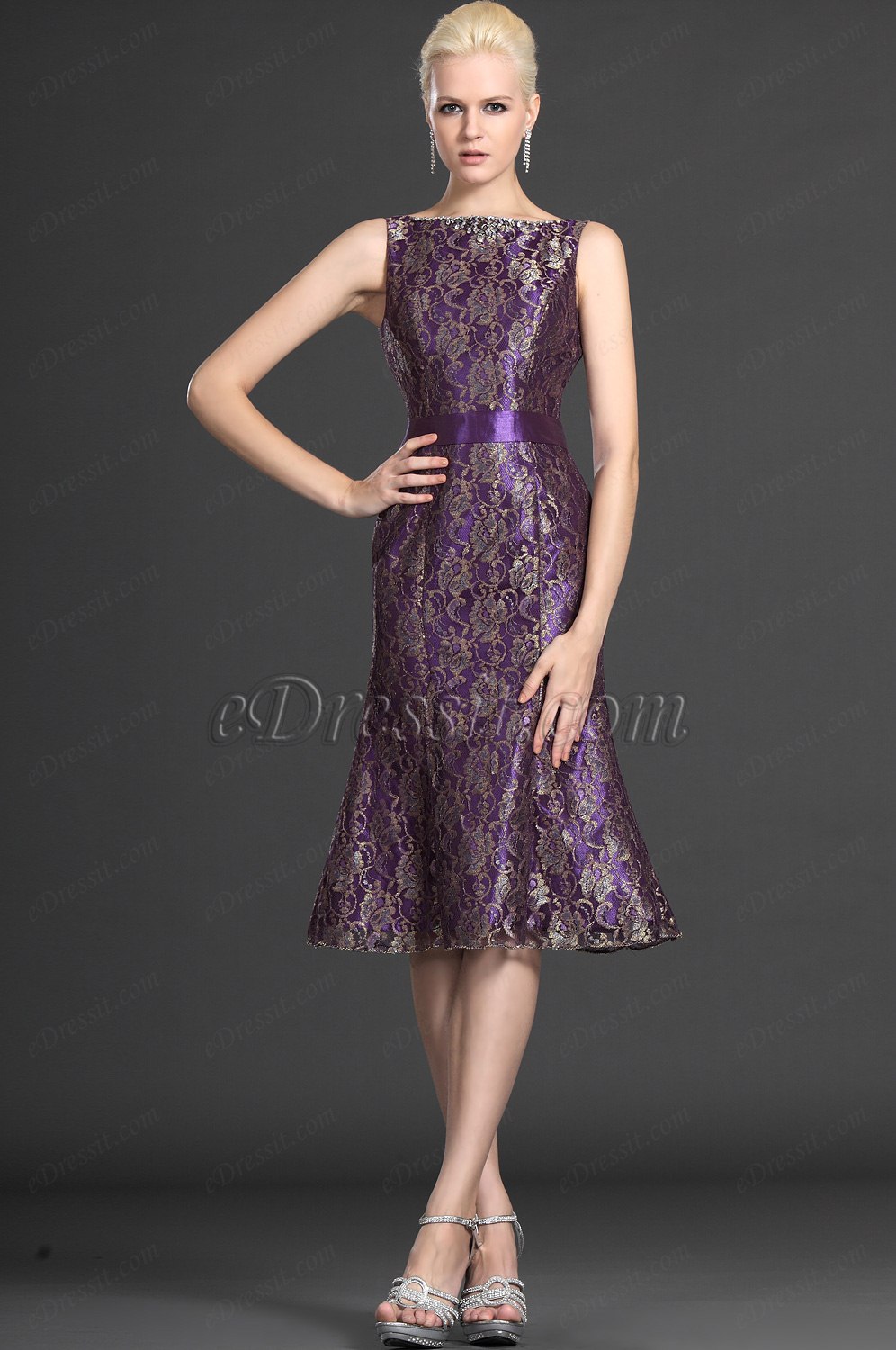 Eleganz Lila Zwei Stücke Kleid der Mutter von Braut