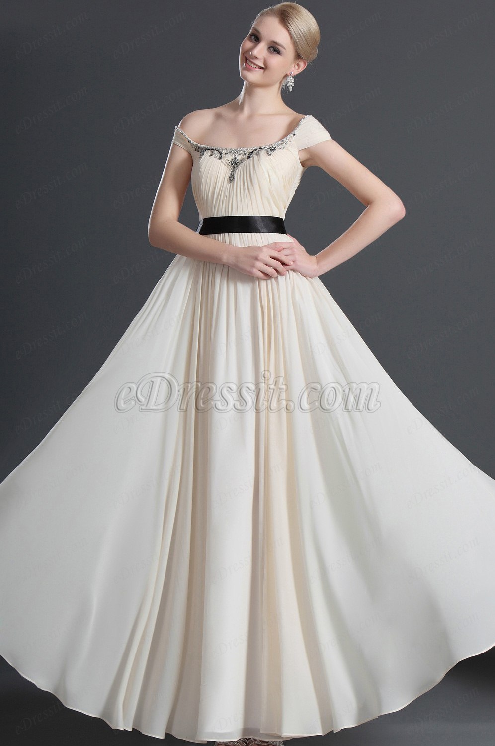 Elegant kurze Ärmelchen Abendkleid/Ballkleid