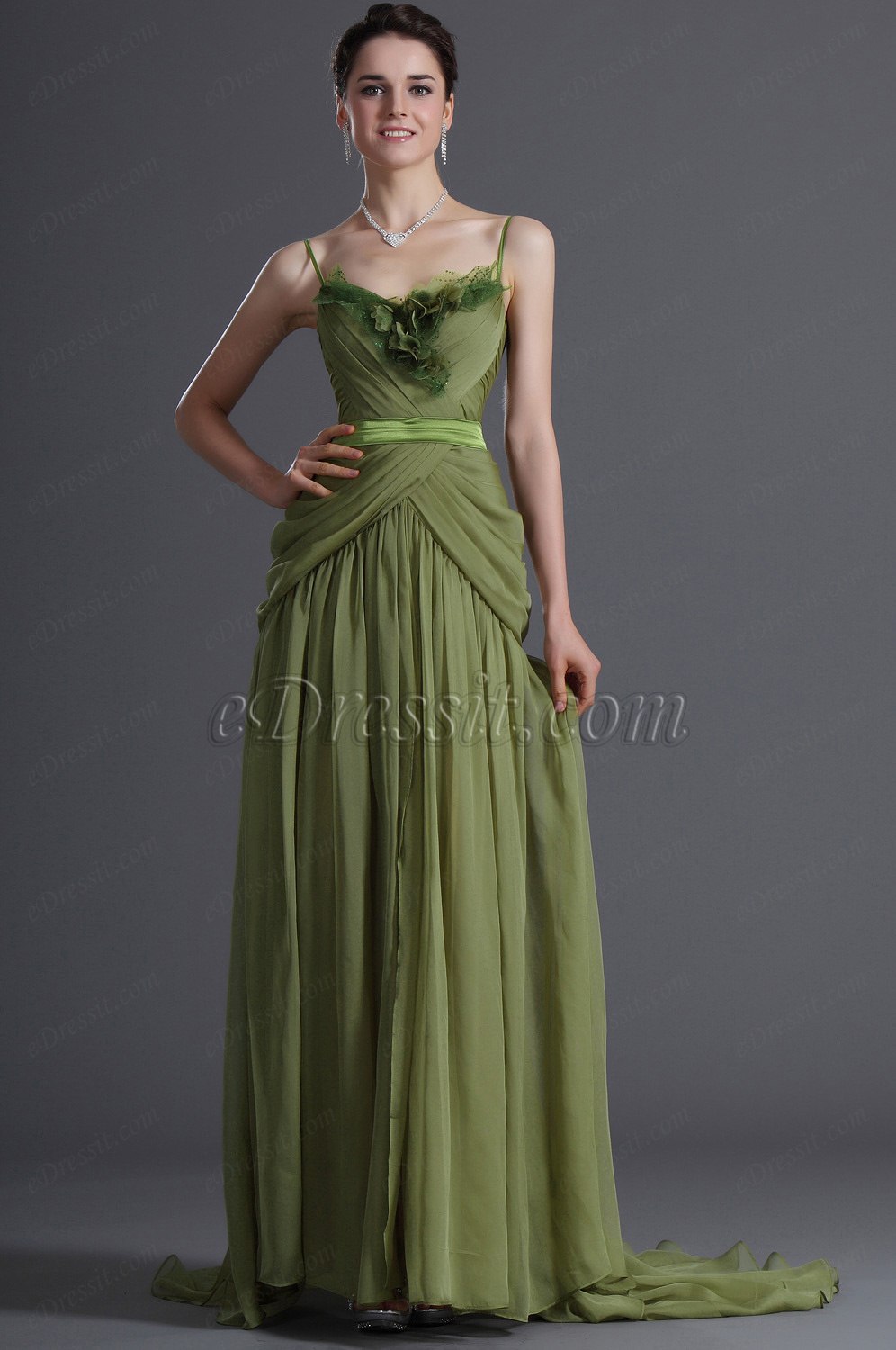 Eleganz Spaghetti Träger Grün Abendkleid