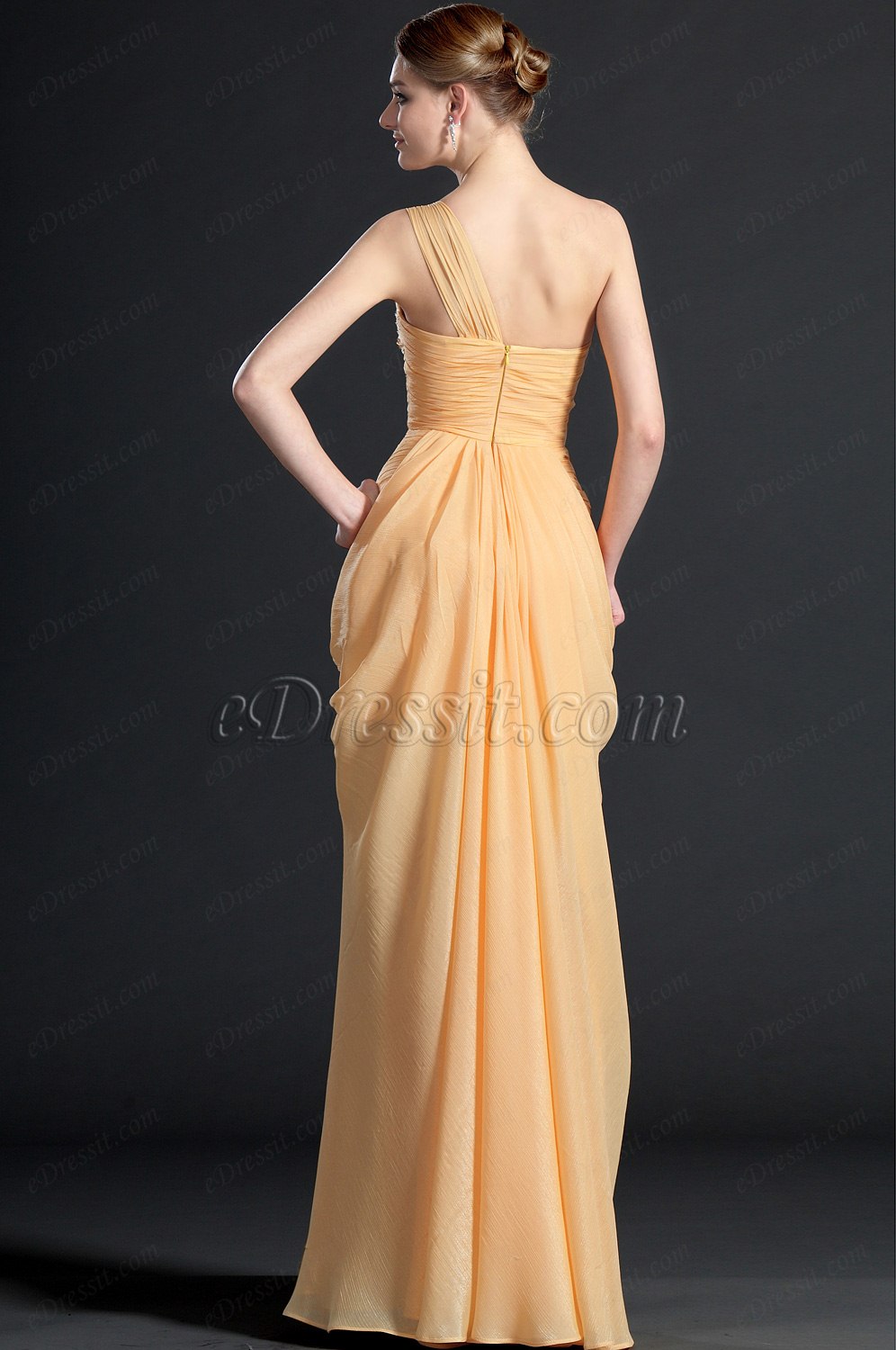 One Shoulder Pleated Evening Dress