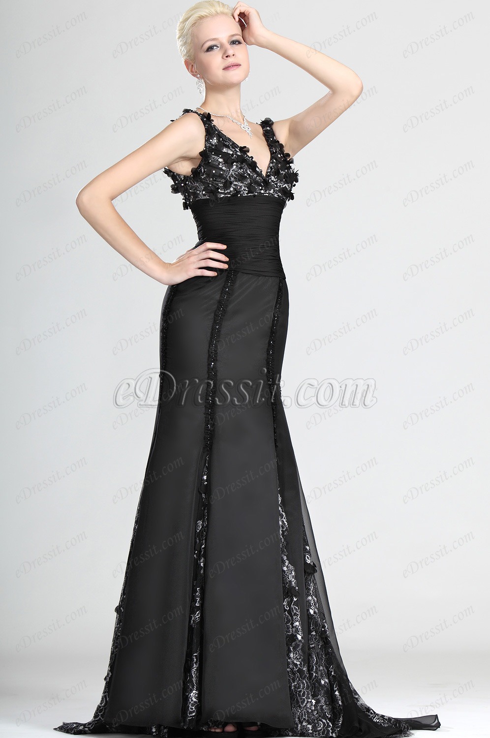 Sexy Gorgeous Noire V-décolleté Robe de Soiree